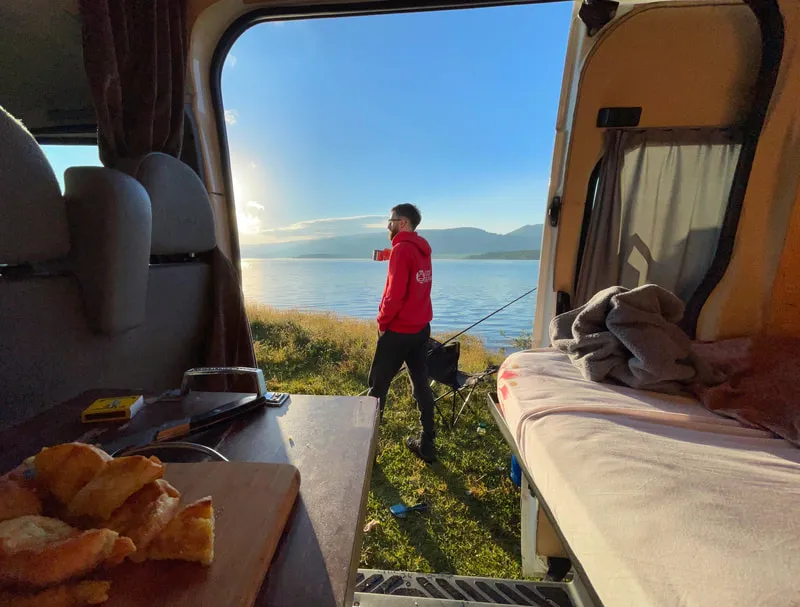Breakfast In The Campervan At Shaori Lake 9 days Grand Georgian Tour – Group tour from Kutaisi