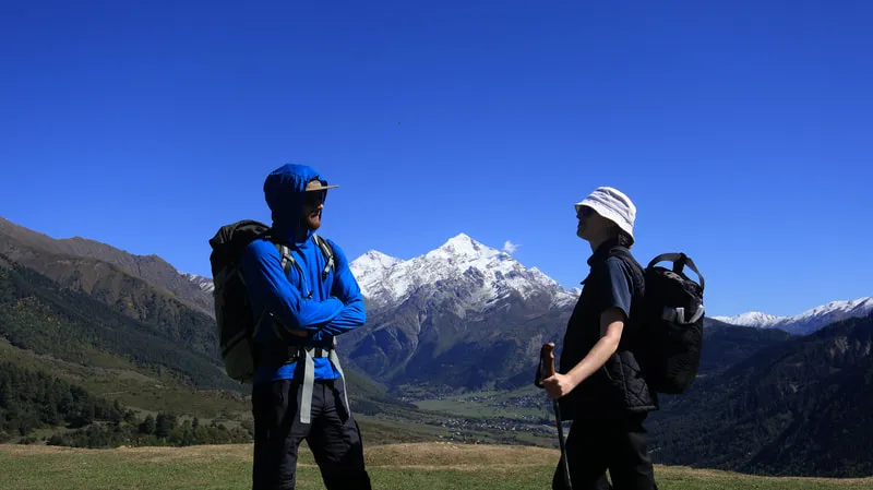 Hikers On The View Of Tetnuldi 2 Mestia-Ushguli trek – 5 days tour from Batumi